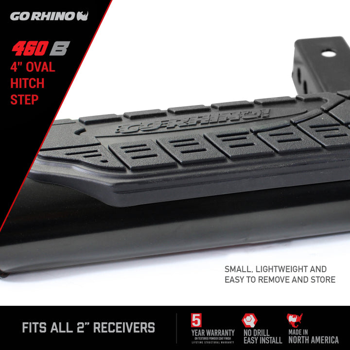 Go Rhino 4in Oval Hitch Step - Black - Bull Strap