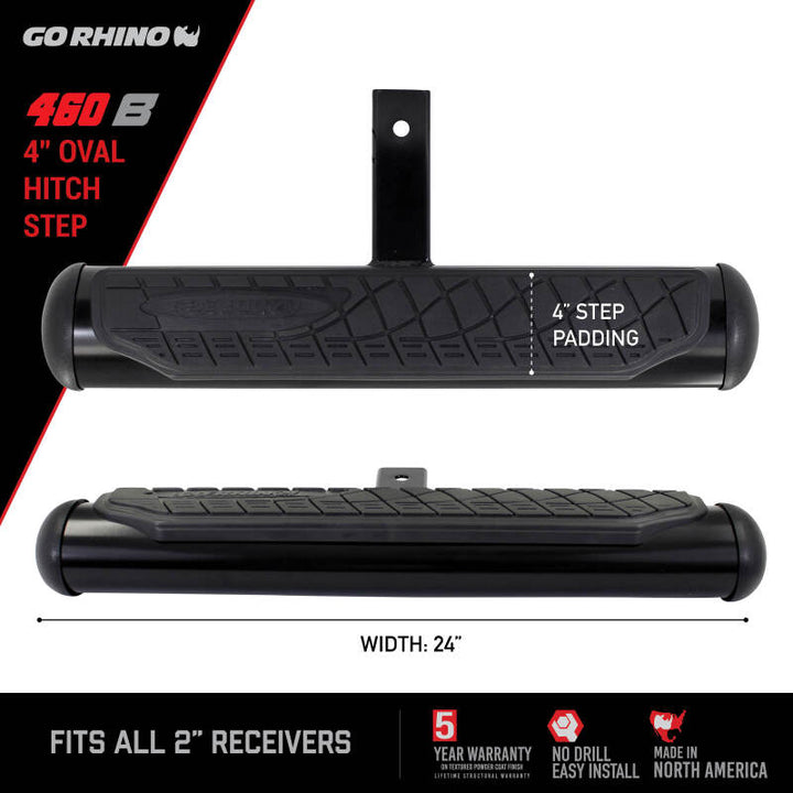 Go Rhino 4in Oval Hitch Step - Black - Bull Strap