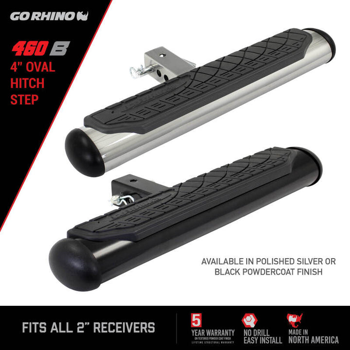 Go Rhino 4in Oval Hitch Step - Black - Bull Strap