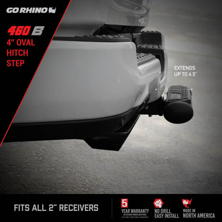 Go Rhino 4in Oval Hitch Step - Black - Bull Strap