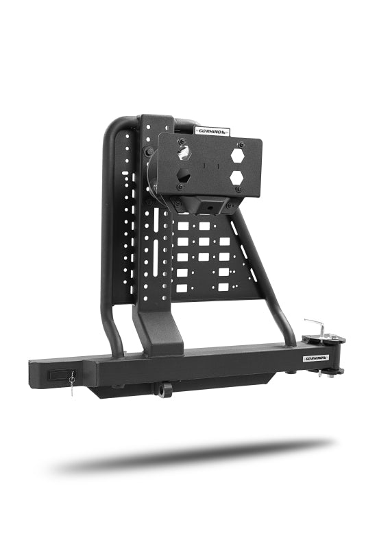 Go Rhino Swing-A-Way Hitch Mounted Tire Carrier (Lic. Plate Lights Not Included) - Textured Black - Bull Strap