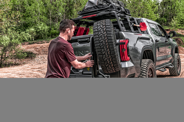 Go Rhino Swing-A-Way Hitch Mounted Tire Carrier (Lic. Plate Lights Not Included) - Textured Black - Bull Strap
