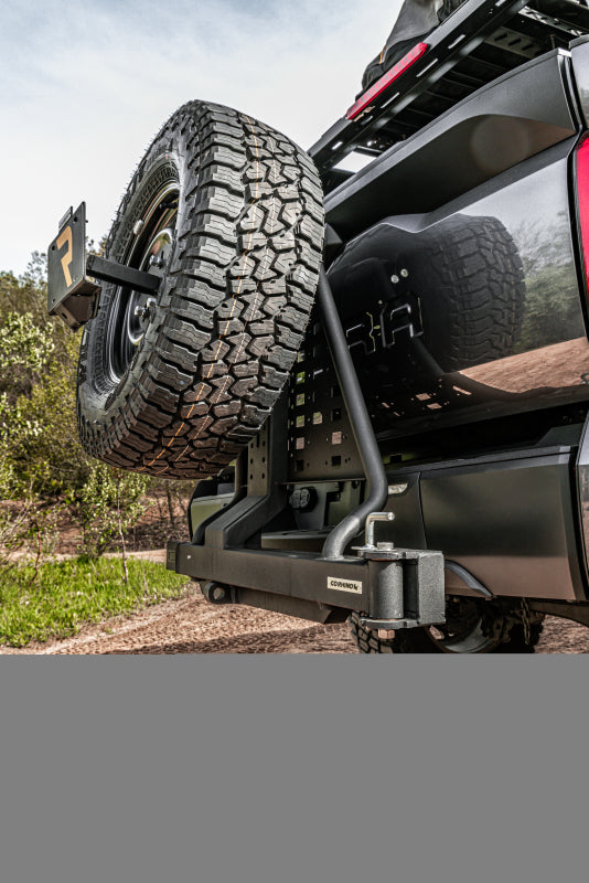 Go Rhino Swing-A-Way Hitch Mounted Tire Carrier (Lic. Plate Lights Not Included) - Textured Black - Bull Strap
