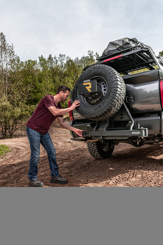Go Rhino Swing-A-Way Hitch Mounted Tire Carrier (Lic. Plate Lights Not Included) - Textured Black - Bull Strap