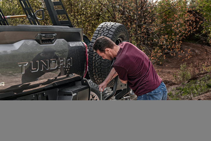 Go Rhino Swing-A-Way Hitch Mounted Tire Carrier (Lic. Plate Lights Not Included) - Textured Black - Bull Strap