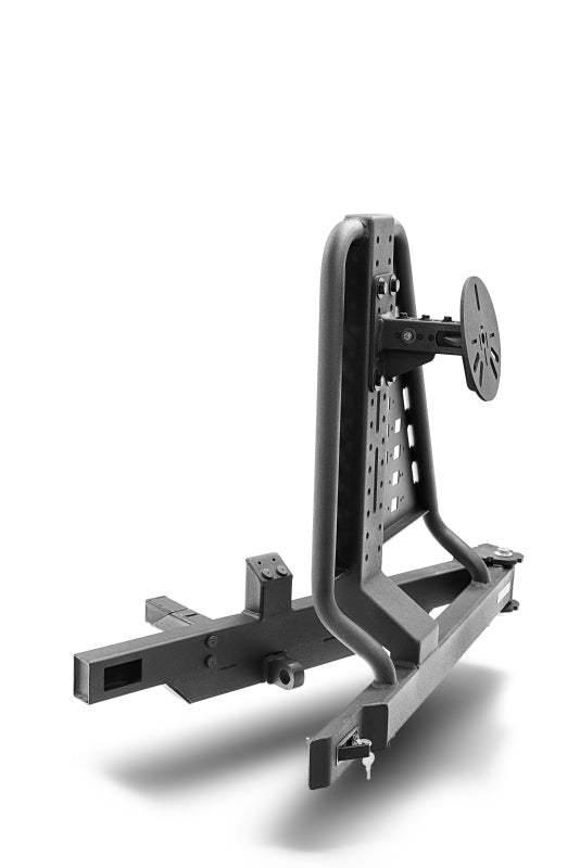 Go Rhino Swing-A-Way Hitch Mounted Tire Carrier (Lic. Plate Lights Not Included) - Textured Black - Bull Strap