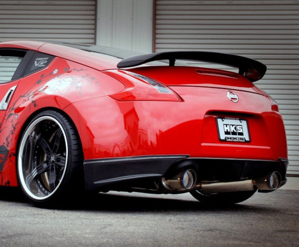 HKS 09-21 Nissan 370z Dual Hi-Power Ti. Tip Catback Exhaust (SUS304 NO COATING) - Bull Strap