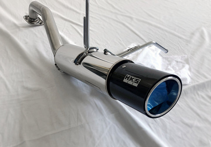 HKS Hi-Power Muffler 2014+ Honda Fit Sport GK5 w/ Carbon Tips - Bull Strap