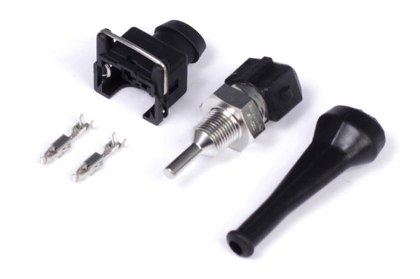 Haltech Oil Temperature Sensor High Range 150 Deg C 1/8 NPT Thread w/Bosch EV1 Plug & Pins - Bull Strap