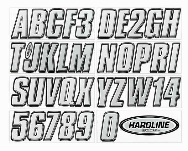 Hardline Boat Lettering Registration Kit 3 in. - 800 Silver/Black - Bull Strap