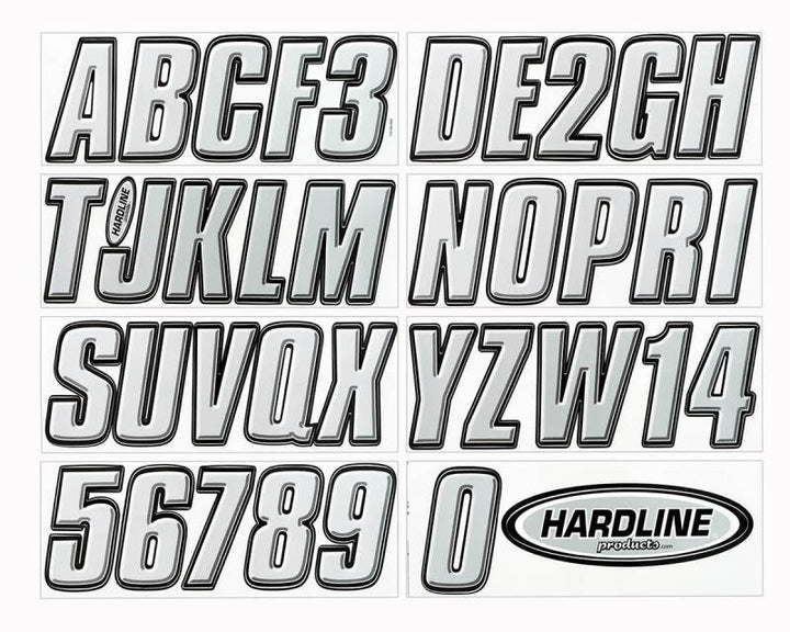 Hardline Boat Lettering Registration Kit 3 in. - 800 Silver/Black - Bull Strap