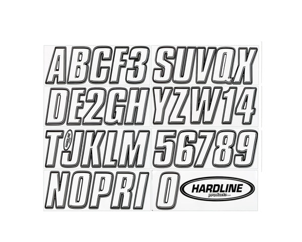 Hardline Boat Lettering Registration Kit 3 in. - 800 White/Black - Bull Strap