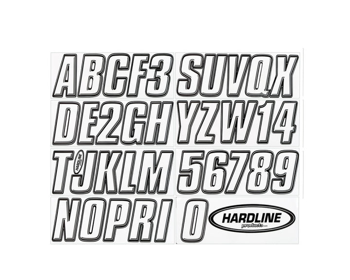 Hardline Boat Lettering Registration Kit 3 in. - 800 White/Black - Bull Strap