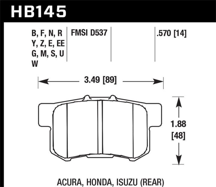 Hawk 02-06 Acura RSX / 02-11 Honda Civic Si / 00-09 S2000 DTC-60 Race Rear Brake Pads - Bull Strap