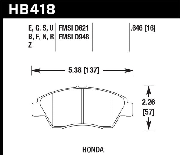 Hawk 02-06 RSX (non-S) Front / 03-09 Civic Hybrid / 04-05 Civic Si HP+ Street Rear Brake Pads - Bull Strap