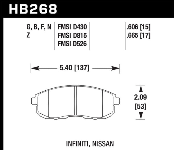 Hawk 03-04 G35/03-05 G35X/ 02-05 350z w/o Brembo HP+ Street Front Brake Pads - Bull Strap