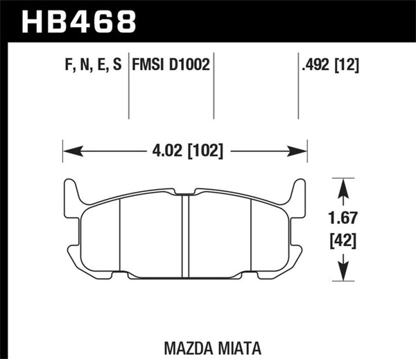 Hawk 03-05 Miata w/ Sport Suspension HP+ Street Rear Brake Pads (D1002) - Bull Strap