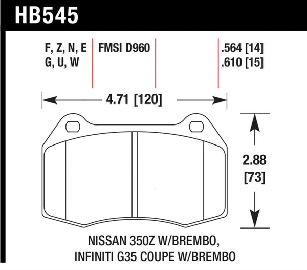 Hawk 03-07 G35/350z/03-06 Sentra Spec V w/ Brembo HPS Street Front Brake Pads - Bull Strap