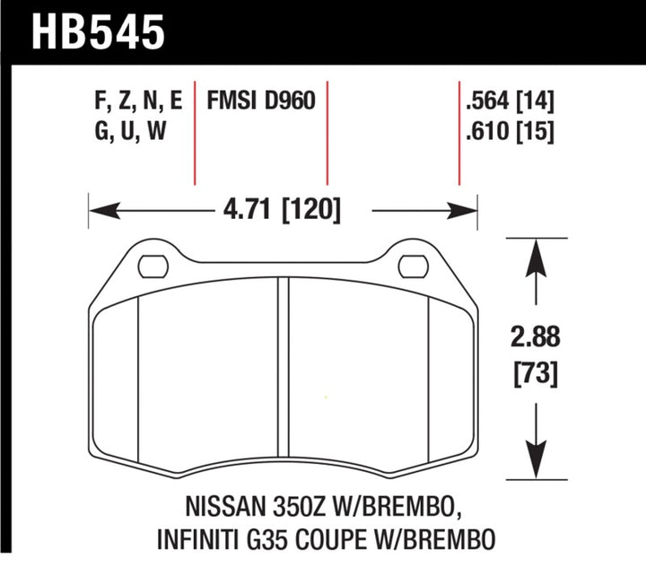 Hawk 03-07 G35/350z/03-06 Sentra Spec V w/ Brembo HPS Street Front Brake Pads - Bull Strap