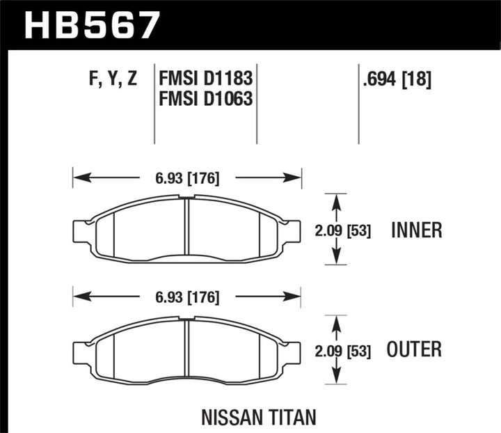 Hawk 04-06 infiniti QX56 / 05-06 Armada / 04 Pathfinder / 04-07 Titan LTS Street Front Brake Pads - Bull Strap