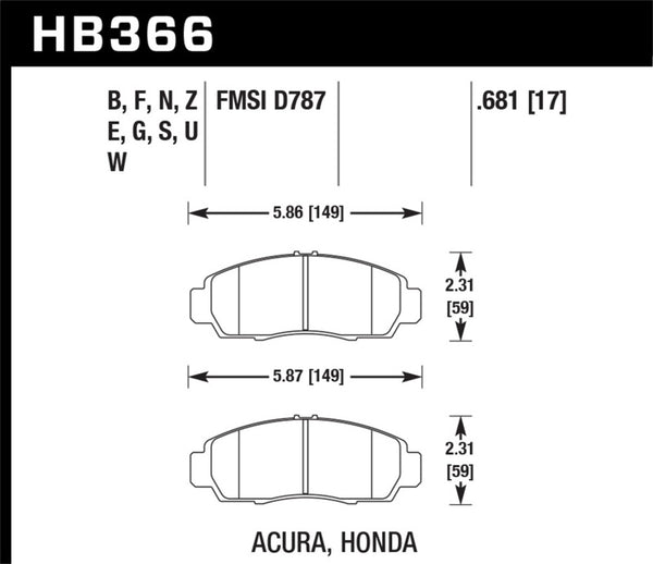 Hawk 04+ Acura TSX / 99-08 TL / 01-03 CL / 08+ Honda Accord EX DTC-70 Race Front Brake Pads - Bull Strap