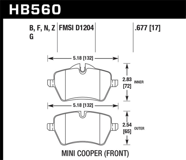 Hawk 05-06 JCW R53 Cooper S & 07+ R56 Cooper S HPS Street Front Brake Pads - Bull Strap