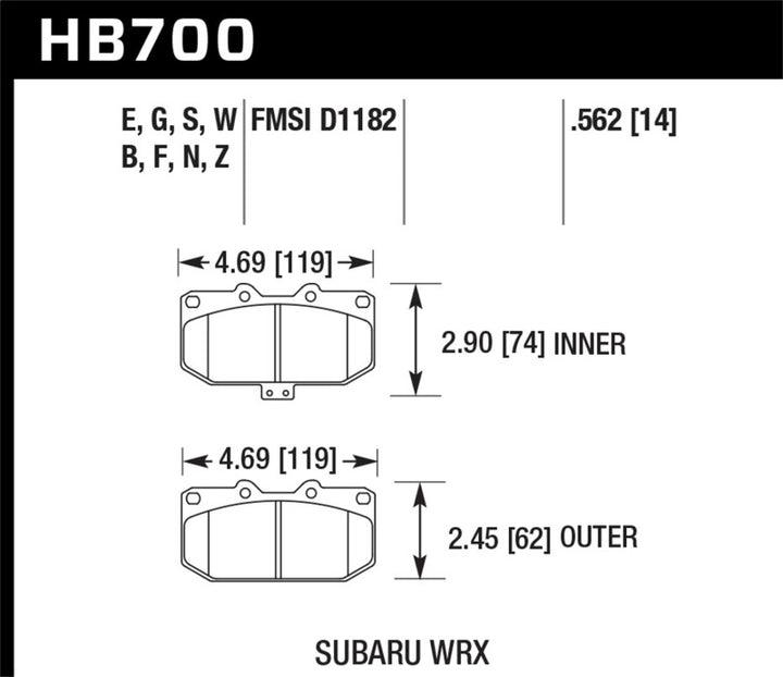 Hawk 06-07 Subaru Impreza WRX DTC-30 Front Race Brake Pads - Bull Strap