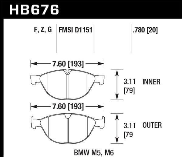 Hawk 06-10 BMW M5/M6 Perf Ceramic Street Front Brake Pads - Bull Strap
