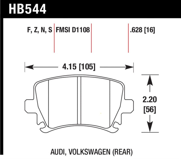 Hawk 06 Audi A6 Quattro Avant / 06-09 A6 Quattro  HP+ Rear Brake Pads - Bull Strap