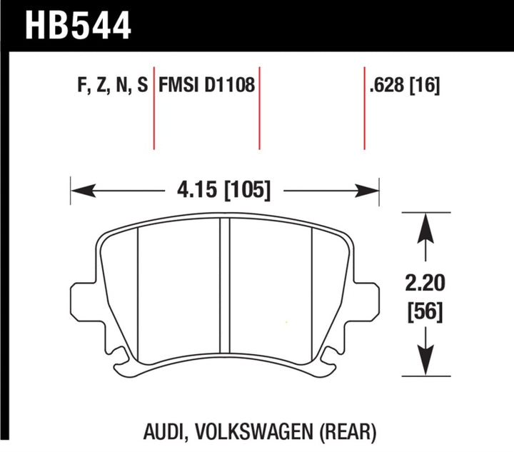 Hawk 06 Audi A6 Quattro Avant / 06-09 A6 Quattro  HP+ Rear Brake Pads - Bull Strap