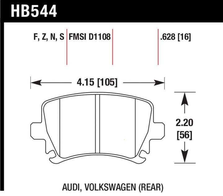 Hawk 06 Audi A6 Quattro Avant / 06-09 A6 Quattro  HP+ Rear Brake Pads - Bull Strap