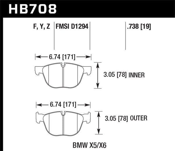 Hawk 07-08 BMW X5 3.0si/4.8i / 09-13 X5 Xdrive / 08-13 X6 Xdrive HPS Front Brake Pads - Bull Strap