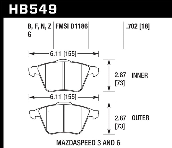 Hawk 07-08 Mazdaspeed3/06-07 Mazdaspeed6 HPS Street Front Brake Pads - Bull Strap
