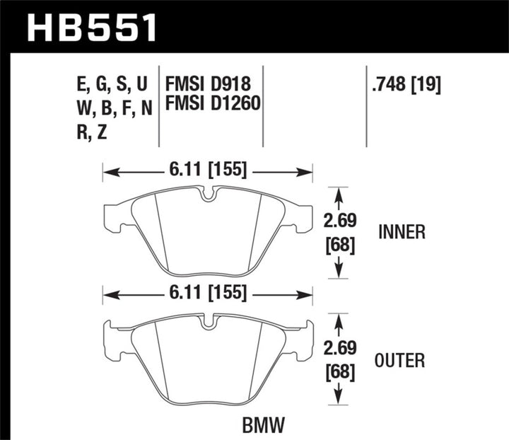 Hawk 07-09 BMW 335d/335i/335xi / 08-09 328i/M3 DTC-70 Race Front Brake Pads - Bull Strap