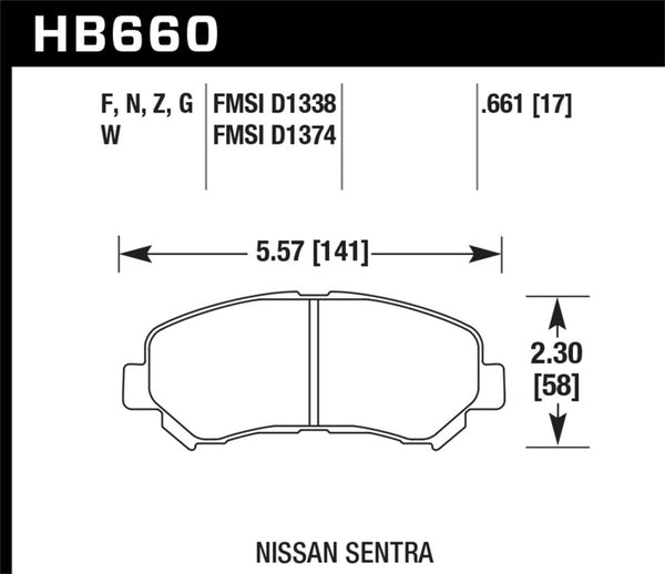 Hawk 09-10 Nissan Maxima / 08-10 Rogue / 07-09 Sentra SE-R / 10  Sentra SE-R M/T HPS Street Front Br - Bull Strap