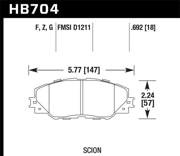 Hawk 09-10 Pontiac Vibe 2.4L / 11-12 Scion tC HPS Front Street Brake Pads - Bull Strap
