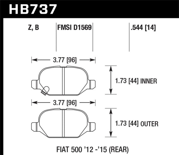 Hawk 12-15 Fiat 500 Abarth Rear HPS 5.0 Brake Pads - Bull Strap