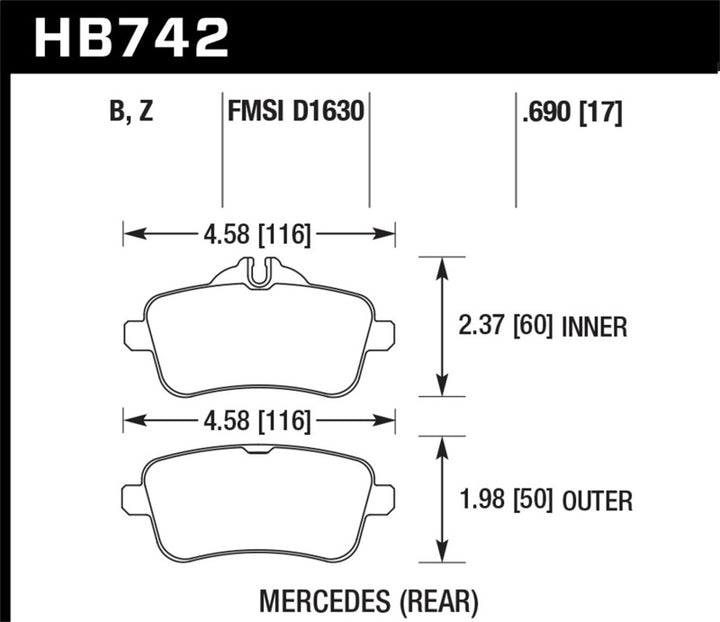 Hawk 12-15 Mercedes-Benz ML350/550 HPS 5.0 Rear Brake Pads - Bull Strap