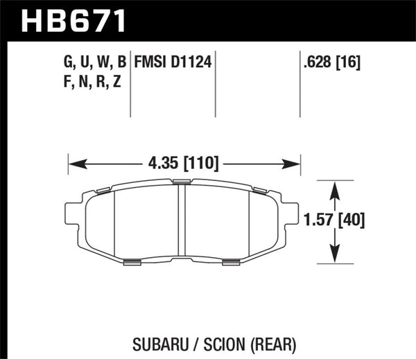 Hawk 13 Scion FR-S / 13 Subaru BRZ/10-12 Legacy 2.5 GT/3.6R DTC-60 Race Rear Brake Pads - Bull Strap