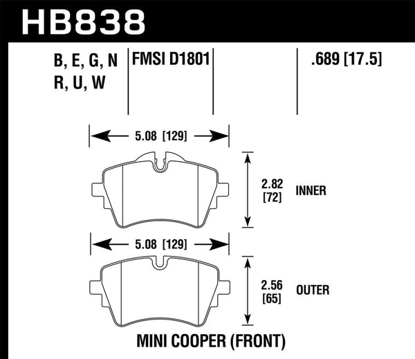 Hawk 14-17 Mini Cooper S HPS 5.0 Front Brake Pads - Bull Strap