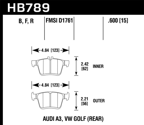 Hawk 15-17 Audi A3/A3 Quattro HPS 5.0 Rear Brake Pads - Bull Strap