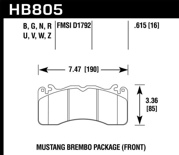 Hawk 15-17 Ford Mustang Brembo Package DTC-60 Front Brake Pads - Bull Strap