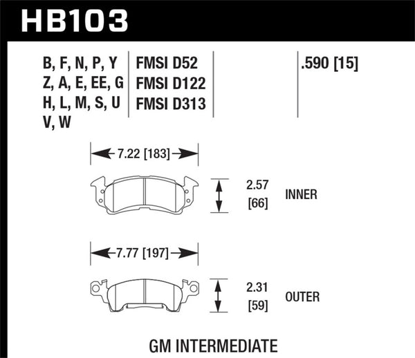 Hawk 1975-1975 Buick Apollo SR HPS 5.0 Front Brake Pads - Bull Strap