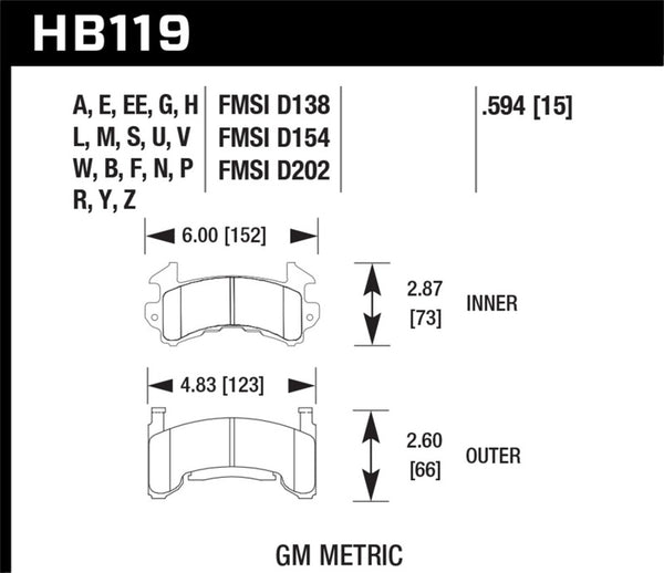 Hawk 1978-1979 Buick Century Custom HPS 5.0 Front Brake Pads - Bull Strap