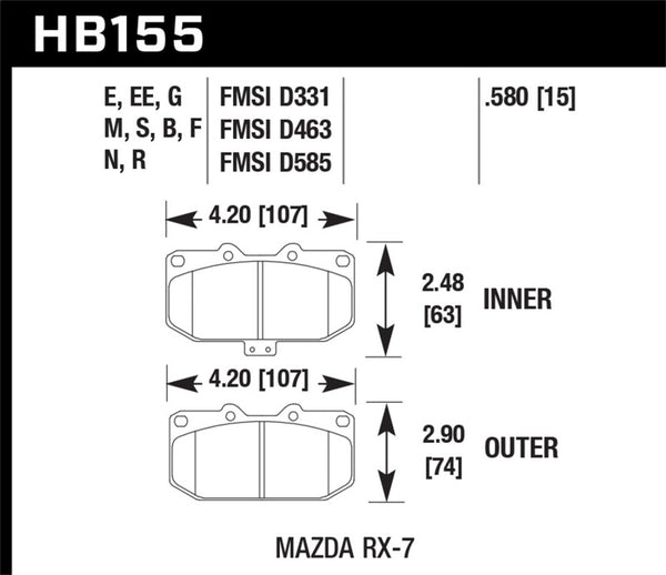 Hawk 1990-1990 Mazda RX-7 GXL (w/Elec Adjust Susp) HPS 5.0 Front Brake Pads - Bull Strap