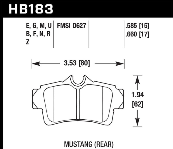Hawk 2001-2001 Ford Mustang Bullitt 4.6 HPS 5.0 Rear Brake Pads - Bull Strap
