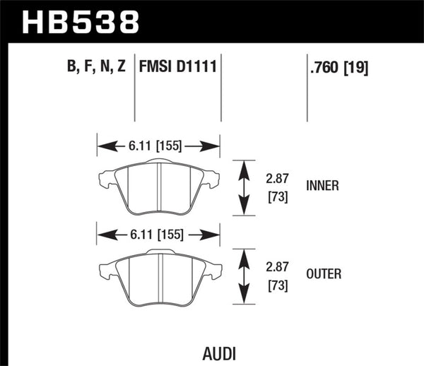 Hawk 2009-2009 Audi A4 Cabriolet HPS 5.0 Front Brake Pads - Bull Strap