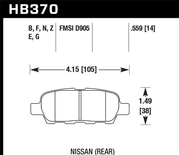 Hawk 2010-2013 Infiniti EX35 HPS 5.0 Rear Brake Pads - Bull Strap