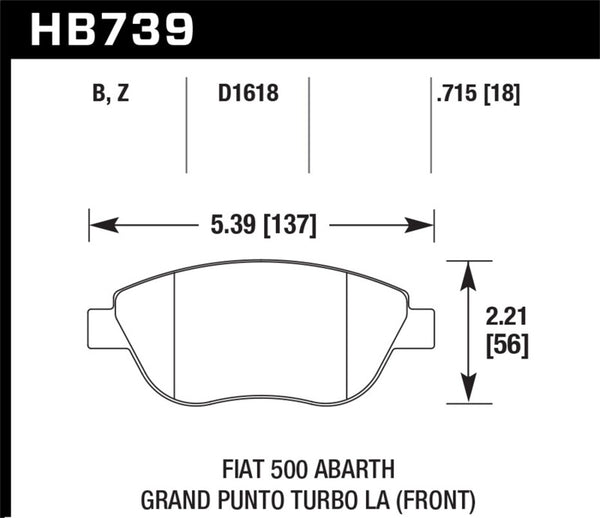 Hawk 2013 Fiat 500 Abarth Front HPS 5.0 Street Brake Pads - Bull Strap