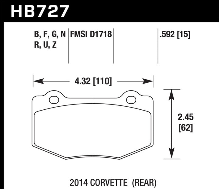 Hawk 2014 Chevrolet Corvette DTC-60 Rear Brake Pads - Bull Strap
